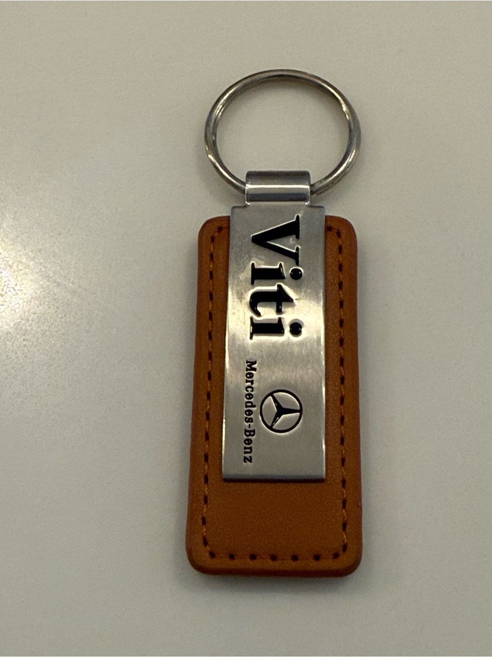 Viti Brown Genuine Mercedes Benz Silver Keyring Key Chain Leather Stainl